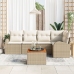 Conjunto de Sofás de Jardín  de 6 Piezas con Cojines Beige Poliratán Acacia