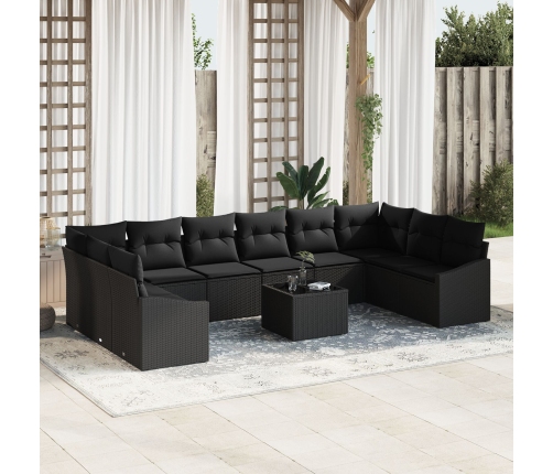 Conjunto de Sofá de Jardín  Set de 11 Negro Poliratán y tela