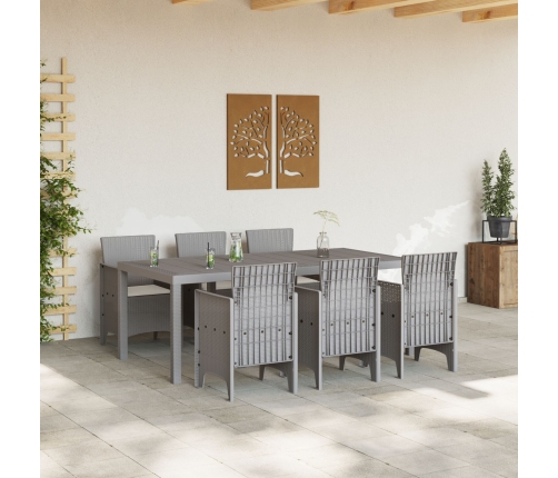 Conjunto de Comedor de Jardín de 7 Piezas con Cojines Gris Claro de Poliratán