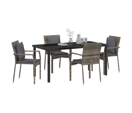 Juego de Comedor de Jardín  de 5 piezas con cojines Gris Polirratán