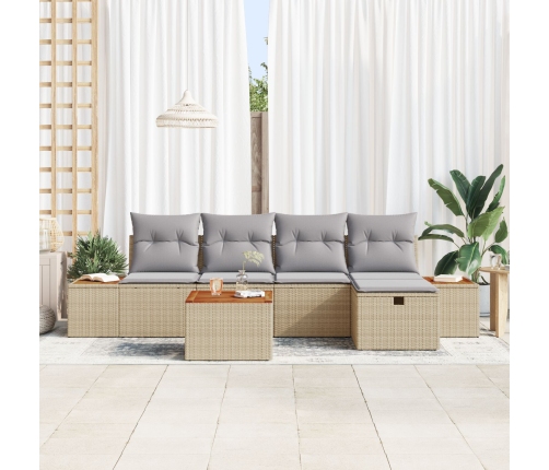 Conjunto de Sofás de Jardín de 6 Piezas con Cojines Beige de Poliratán