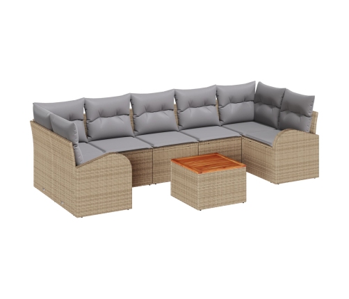 Conjunto de sofá de jardín de 8 piezas con cojines Beige Polirratán Acacia