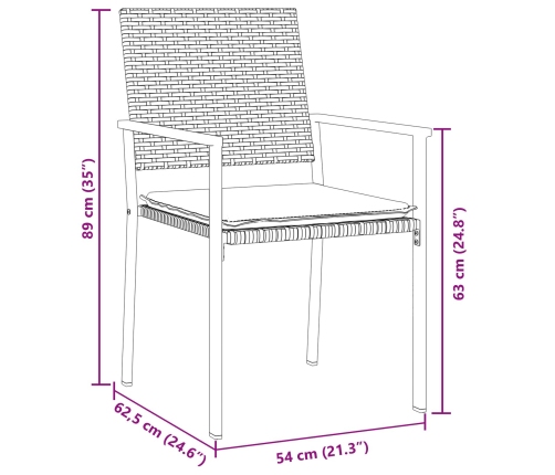 Juego de 3 Negro Rattan PE 54x62.5x89 cm Duradero