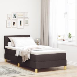 Cama con Box Spring  con Colchón Marrón Oscuro 100x200 cm Tela