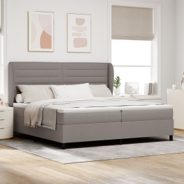 Cama con somier  y colchón taupe 200x200 cm en tela