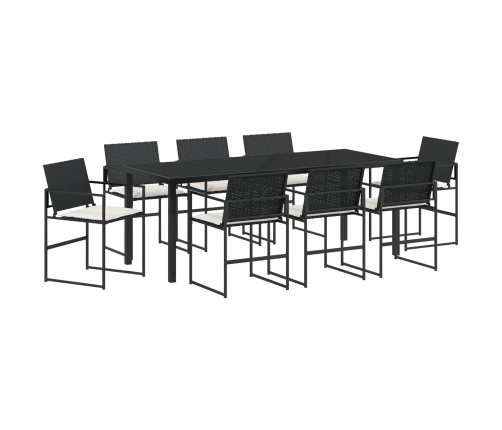 Conjunto de Comedor de Jardín  de 9 Piezas con Cojines Negro Poliratán