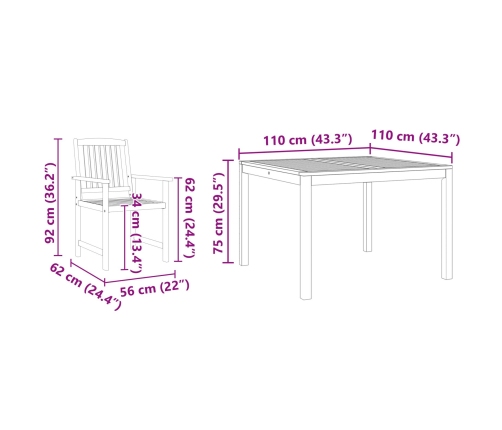 Conjunto de Comedor para Jardín de 9 Piezas  en Madera Sólida de Acacia