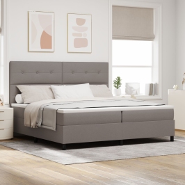 Cama con somier y colchón y LED Taupe 200x200 cm Tela
