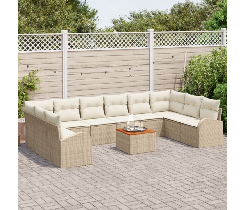 Conjunto de Sofá de Jardín de 11 Piezas con Cojines Beige Rattan Acacia