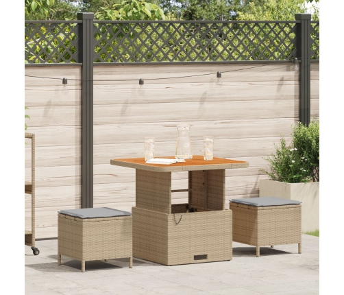 Conjunto de Comedor para Jardín de 3 Piezas con Cojines Beige de Ratán Polímero y Acacia