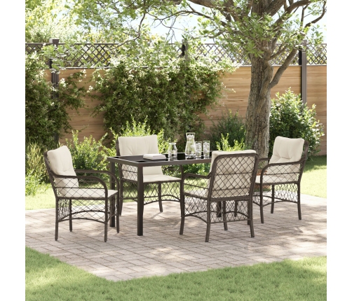 Juego de Comedor de Jardín de 5 Piezas con Cojines Marrón Rattan Poliéster