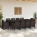 Conjunto de Comedor de Jardín de 11 Piezas Marrón Ratán Poliéster
