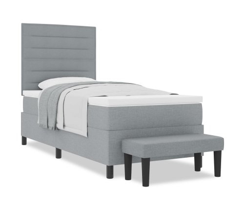 Cama con Box Spring  con Colchón y Banco Gris Claro 90x200 cm Tela