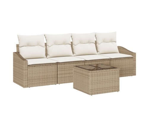 Set de sofá de jardín de 5 piezas con cojines beige de polirratán