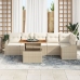 Juego de Comedor de Jardín de 7 Piezas con Cojines Beige de Ratán Sintético Acacia