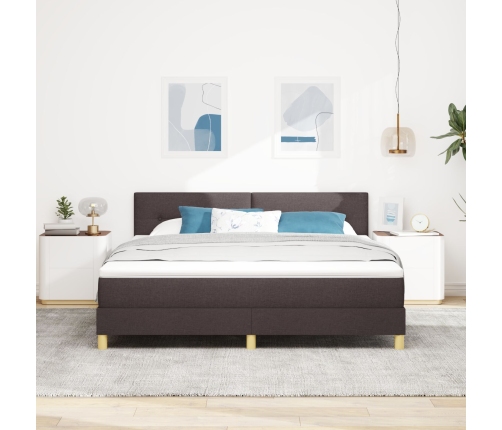 Cama con Somier y Colchón Marrón Oscuro 180x200 cm Tela