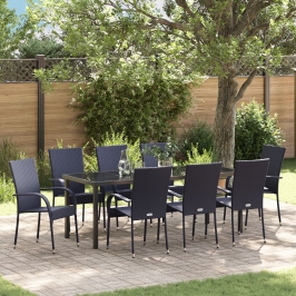 Conjunto de comedor de jardín de 5 piezas negro poliratán de