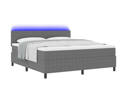 Cama con Box Spring  y Luz LED Gris Claro Super King de Tejido de Corduroy