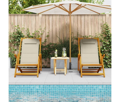 Sillas de playa plegables  2 pcs Taupe de Madera de Acacia y Textilene