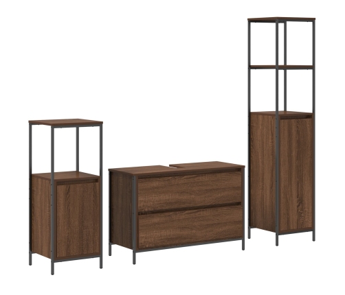 Juego de Muebles de Baño de 3 Piezas  en Madera de Roble Marrón