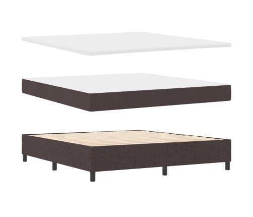 Cama con Base de Resortes y Colchón Marrón Oscuro Super King Tela