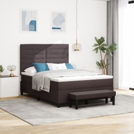 Cama con Base de Resortes con Colchón y Banco Marrón Oscuro 160x200 cm Tela