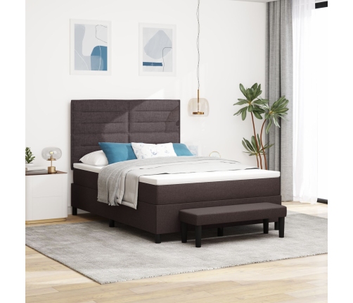 Cama con Base de Resortes con Colchón y Banco Marrón Oscuro 160x200 cm Tela