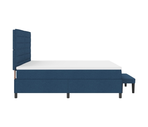 Cama Box Spring con Colchón y Banco Azul 200x200 cm Tela