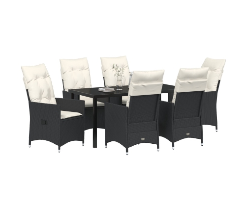 Set de Comedor de Jardín  de 7 Piezas con Cojines en Poliratán Negro