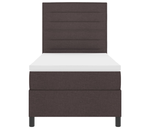 Cama con Base de Resortes con Colchón y LED Marrón Oscuro 100x200 cm Tela