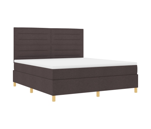 Cama con Somier  con Colchón Marrón Oscuro Super Rey Tela
