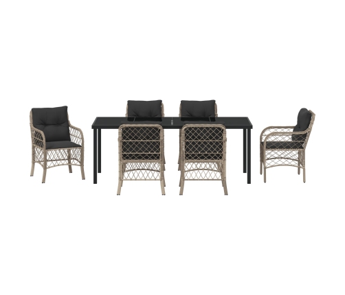 Set de Comedor de Jardín de 7 Piezas  con Cojines Gris Claro Poliratán