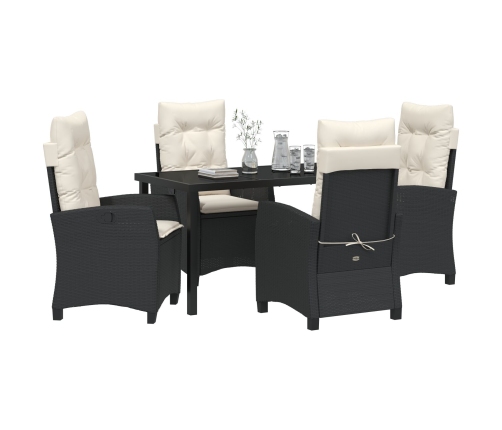 Conjunto de comedor de jardín de 5 piezas con cojines en Poliratán negro