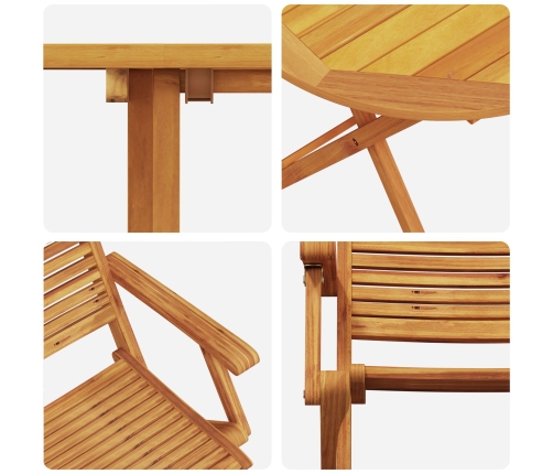 Juego de Bistro Plegable de 3 Piezas de Madera Maciza de Acacia