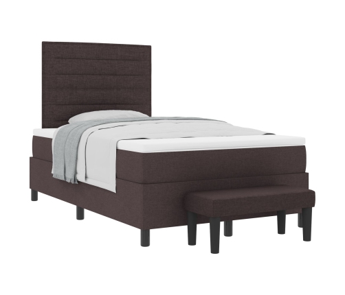 Cama con Somier y Colchón & Banco Marrón Oscuro 120x200 cm Tela