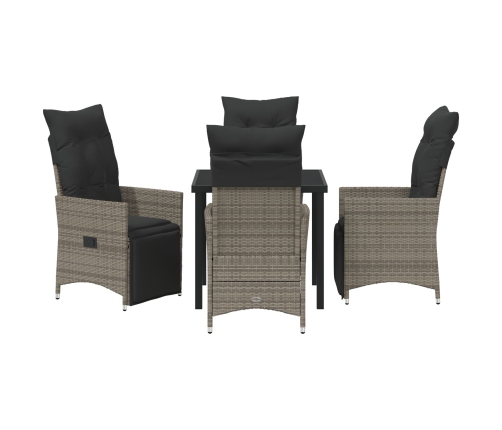Set de Comedor de Jardín de 5 Piezas con Cojines Gris Polirratán
