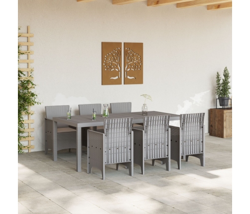 Juego de Comedor de Jardín de 7 Piezas con Cojines de Ratán Sintético Gris Claro
