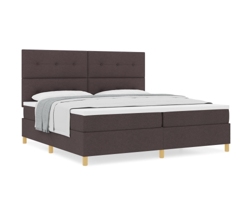 Cama con Box Spring  Marrón Oscuro 200x200 cm Tela