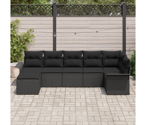 Set de Sofá de Jardín  de 7 Piezas con Cojines Negro Poliratán