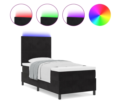 Cama Box Spring con Colchón y LED Negra 90x200 cm de Terciopelo