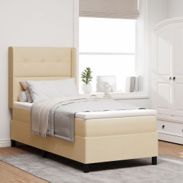 Cama con Box Spring y Colchón  Crema 100x200 cm Tela