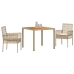 Juego de Comedor de Jardín de 3 Piezas con Cojines Beige de Ratán Poliéster