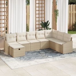 Juego de Sofá de Jardín de 8 Piezas con Cojines Ratán Poliéster Beige