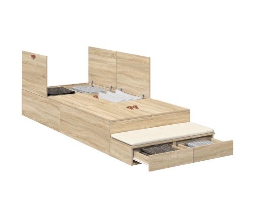 Cama con almacenamiento  Roble Sonoma Madera sólida, Madera compuesta