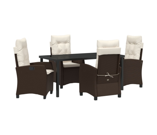 Conjunto de comedor de jardín  de 5 piezas con cojines Marrón Poliratán