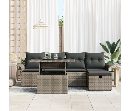 Conjunto de Sofás de Jardín  de 6 Piezas con Cojines Gris Rattan Poli