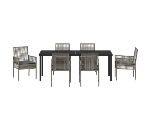 Conjunto de comedor de jardín de 7 piezas con cojines gris poliratán