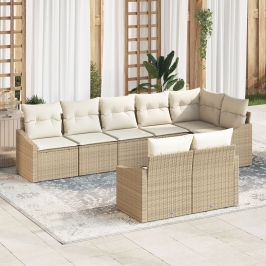 Juego de sofá de jardín  8 piezas Beige Ratán Sofá exterior