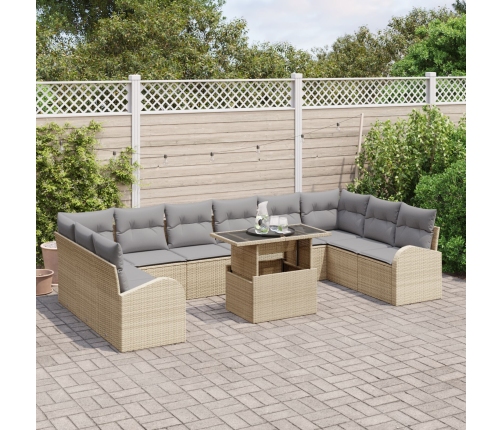 Conjunto de Sofás de Jardín de 11 Piezas con Cojines Beige de Ratán Poliéster