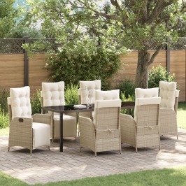 Set de Comedor de Jardín de 7 Piezas Ratán Poliéster Beige
